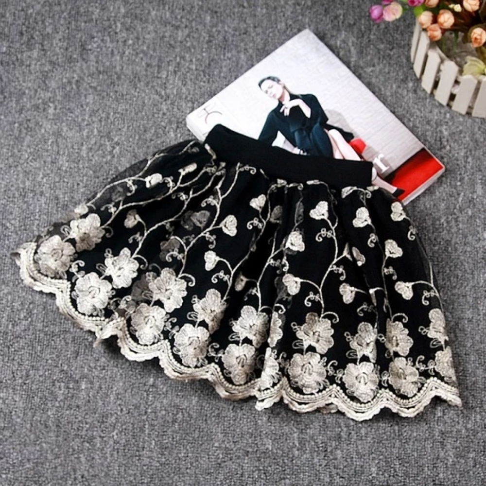 Black embroidered Skirt with tutu Size (3-4)